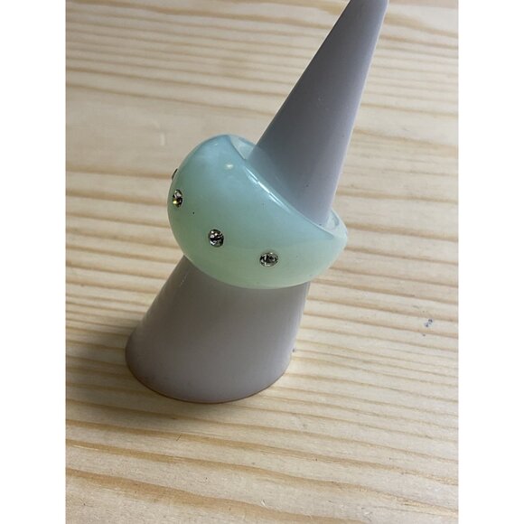 Wide Band Green Resin Ring With Rhinestone Accents - Picture 3 of 5